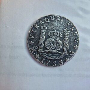Very rare 1733 Spanish Mexico Reales 8 Mo F silver coin
